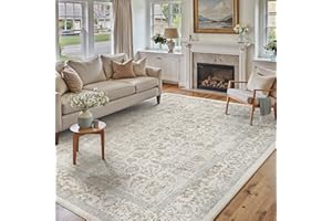 HUGEAR Vintage Taupe Rugs Living Room Washable Non Slip Large Area Rug 180x270cm Bedroom Kitchen Hall Lounge Office Dining Room Indoor Carpet Low Pile Big Carpets
