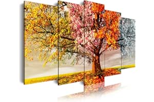 Dekoarte 401 - Quadro moderno su tela montato su telaio in legno di 5 pezzi, albero della natura quattro stagioni, 150x80cm