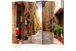murando Decorative Room Divider Alley Town Mediterranean 225x172 cm / 89"x68" Single-Sided Folding Screen 5 Panels Room Partition Non-Woven Canvas Print Opaque Photo Display d-B-0077-z-c