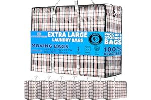 Deco Express Grand Sac de Rangement Buanderie, Lot de 8 XXL 75L 76x59x24cm, Fermeture Eclair Sac Demenagement, Rangement pour Vêtements et Penderies (Lot de 8)