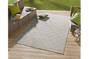 ‎HANSE HOME NORTHRUGS In- und Outdoor Teppich Karo 160x230cm - Wetterfest Modern Geometrisches Muster Kariert Allover Design Läufer für Balkon Terrasse Garten Wintergarten Wohnzimmerteppich Wasserfest in Grau