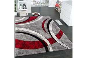 Paco Home Large rug with contour cut pattern striped grey black red mottled, Size:160x230 cm