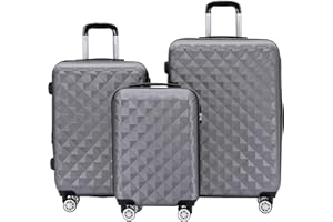 BEIBYE Zwillingsrollen 2066 Hartschale Trolley Koffer Reisekoffer Gepäck M-L-XL-Set (Business Grey, Set)