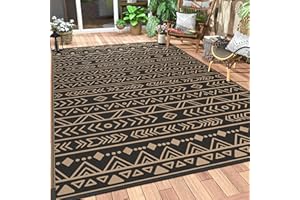 MCOW 9'x12' Boho Outdoor Rugs for Patios, Waterproof Plastic Straw Rug, Reversible Rv Area Mat Clearance for Outside, Backyard, Camping, Deck, Balcony, Picnic, Camper, Black&Brown