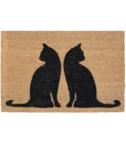 CKB LTD Zerbino con stampa di due gatti seduti davanti e dietro, realizzato con una fibra di cocco antiscivolo, per interni ed esterni (nero/bianco pallido