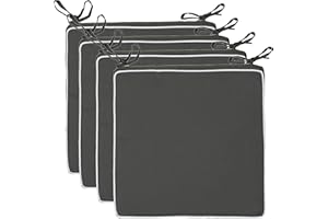 Brandsseller Lot de 4 Coussins de Chaise 40x40x4 cm - Galette de Chaise hydrofuge et anti-salissure avec Liens et Passepoil – pour l’intérieur et l’extérieur – Cuisine, Terrasse, Jardin – Anthracite