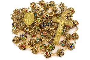 Nazareth Store Kolorowe kryształowe koraliki różaniec naszyjnik katolicki złoty koralik koronka cudowny medal i duży krzyż krucyfiks