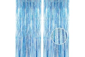 YAAVAAW 2pcs 3.2 x 8.3ft Glitter Baby Blue Tinsel Curtain Foil Fringe Curtain Backdrop Party Streamers Curtain Photo Backdrop Decorations for Birthday School Graduation Boys Party Decorations Blue