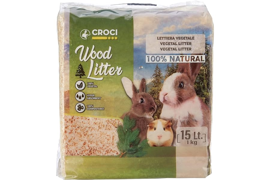Croci Wood Litter - Vegetable litter for rodents based on fir shavings, 15 lt - 1Kg format, natural and compostable without chemical products, super absorbent, anti-odour