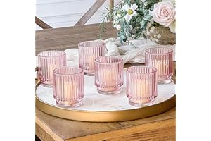 Kate Aspen - Portavelas votivas de Cristal Acanalado Vintage Rosa Rubor (Juego de 6), decoración Rosa, decoración Bohemia, decoración de estantes, Aspecto de Oro Rosa, anfitriona