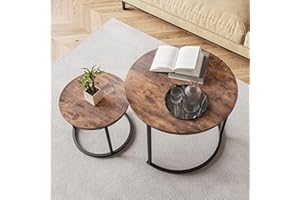 HOJINLINERO Small Coffee Table Living Room, Black Round Coffee Table Nesting Table Set of 2,Metal Frame with Wood Sofa Table,Sturdy and Easy Assembly,Stacking Side Table for Bedroom,Office,Balcony