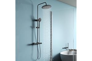 YOOZENA Shower Mixer Set, Shower System with 5-Function Handheld Shower,Thermostatic Shower Mixer, Height-Adjustable Shower Set, Black