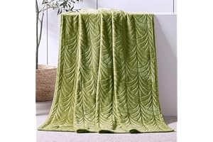 ‎WHALE FLOTILLA Whale Flotilla Flanell-Fleece-Überwurfdecke für Sofa, 130 x 150 cm, weiche, flauschige Samt-Sofadecke mit dekorativem Vintage-Muster für alle Jahreszeiten, warm und leicht, Olivgrün