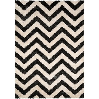 Benuta Shaggy Hochflor Teppich Graphic Zick Zack Schwarz Weiss