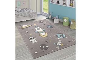 PACO HOME Dywan Dzieciêcy Szary Rakieta Kosmos Kosmonauta Gwiazdy Ksiê¿yc Wytrzyma³y, Rozmiar:120x170 cm