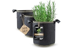 DIYER lohag® Premium Vliesstoff-Pflanzsack - 20 Liter, 3er Pack | Perfekt für Kräuter, Blumen, Gemüse & Zimmerpflanzen | Robuste, Wiederverwendbare Pflanzbeutel - Die Gesunde Alternative zum Blumentopf