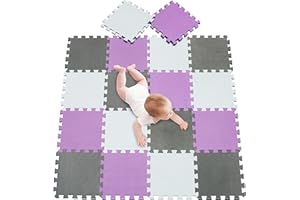 meiqicool Alfombra puzle para Niños Bebe Infantil 1 años 18 Piezas Goma en Espuma EVA,esteras de 30x30 cm Juego Alfombrillas Puzzle Protección Pequeños Mat para El Piso Blanco Morado Gris 011112