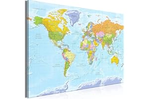 murando - Lavagna Di Sughero per Puntine - Mappa Mondo 120x80 cm 1 Pezzo - Bacheca Sughero da Parete & Quadro su tela in un Uno - Grande Decorativo per Parete per le Note - Geografica k-A-0460-p-a