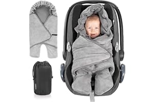‎ZAMBOO Zamboo Baby Swaddling Blanket with Feet - Summer - Lightweight Blanket for Baby Seats / Car Seats (Fits Maxi-Cosi, Cybex, Römer) and Prams, with Hood and Bag - Grey