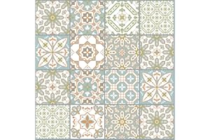 The Nisha 24 PC “Peel and Stick” Adesivo per Muri in Vinile Piastrella, Decals per la Cucina & Bagno in Stile Art Eclectic, Adesivi muro murali, 10x10 cm, Fution orientale