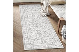 ‎PURECOZY PureCozy Vintage Grauer Teppich Flur Läufer 60x180cm Teppichläufer Boho Waschbarer Carpet Weich rutschfest Lang Teppiche Küche Schlafzimmer Bettvorleger Büro Kurzflor Tepich