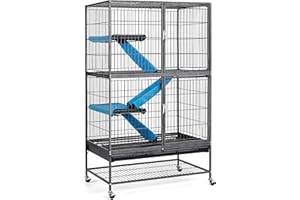 Yaheetech Gabbia per Coniglio Nano Criceti da Interno Esterno Animali Domestici Grande in Metallo con 4 Rotelle 78 x 51 x 137 cm Nera