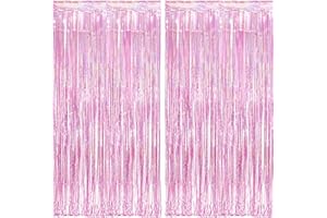 BRAVESHINE Lametta Vorhang Rosa Party Deko, 2 Stück Glitzer Folie Fransen Vorhänge 1x2,5m Lametta Hintergrund Rosa Geburtstag Deko Mädchen für Prinzessin Einhorn Schmetterling Einschulung Pyjama Party
