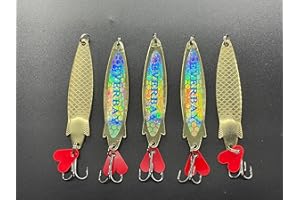 EVERBAY Silver Spinner Spoons (Toby Style) Fishing Lures Metal Jig Long Cast Sea Fishing Treble Hooks Fishing Spinnerbait Freshwater Trout Salmon Bass Cod Pollock, Spinning &Trolling, 5pcs/set
