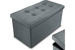 Nyxi Foldable Ottoman Storage Box,76x38x38cm, 80L Capacity, Multi-Purpose 2-Seater, Foot Stool, Storage Organizer with Lid for Kids Toys, Bedroom, Hallway, Living Room, Dark Grey Fine Fabric