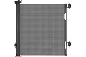 Dikots Black Retractable Stair Gate for baby & Pet with secure 2-Step Lock - 140 cm wide & 86 cm tall extendable gate - Retractable Stair Gates for Dogs - Black Baby gate for stairs & doorways