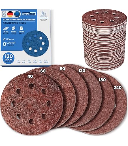 Mirka Red Schleifpapier – Klettscheiben Ø 125 Mm, 8-Loch, Körnung P180 – 5 Stück | Für Holz, Metall & Kunststoff