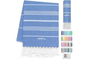 LeStoff tradycyjny ręcznik hammam ręcznik plażowy ręcznik kąpielowy ręcznik do sauny ręcznik prysznicowy ręcznik spa sport joga podróż 100% bawełna organiczna. Trwałe, naturalne, miękkie i wstępnie prane. (95 x 180 cm, Sky Blue)