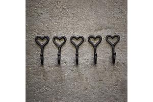 Homezone® 5Pc Love Heart Coat Hooks Decorative Wall Mounted Black Cast Iron Hanging Hooks for Home Garden Vintage Coat Hooks On Wall for Hanging Coats, Towels, Bags, Keys and More
