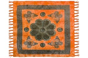 HOME ZEN HOUSEHOLD LINEN Telo Copritutto Arredo copriletto telo picnic multiuso matrimoniale 210x240 cm, BATIK 100% cotone indiano, stile indiano etnico, copridivano con stampa etnica piazzata. (ARANCIO, DAISY)