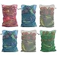 Beddify Set of 6 Reusable Fridge Mesh Fabric Storage Bag for Vegetables and Fruits with Zip Lock (9 X 14 Inches) Multi Color