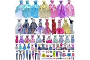 DOLL STYLE STUDIO Ensemble cadeau de 60 vêtements de poupée pour poupée et Barbie de 29,2 cm : 4 robes de mariée, 2 robes de soirée, 8 robes tendance, 6 tenues décontractées, 10 paires de chaussures, 10 accessoires de