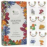 Essbare Blumen Samen Set: Premium Delikatess Blüten Blumensamen Set mit 6 Sorten Blumen Saatgut – Essbare Blüten Samen – Essb