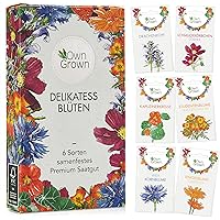 Essbare Blumen Samen Set: Premium Delikatess Blüten Blumensamen Set mit 6 Sorten Blumen Saatgut – Essbare Blüten Samen…