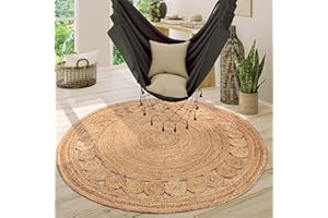 ‎PACO HOME Paco Home Teppich Rund Wohnzimmer Jute Boho Ethno Muster Modern Handgefertigt Naturteppich, Grösse:80 cm Rund, Farbe:Natur