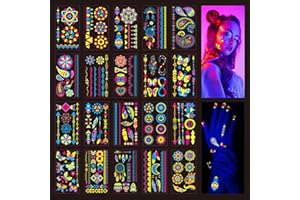 Sugeru 20 groß Blätter Neon gesichtstattoo(176 Muster),klebetattoos erwachsene,glitzer neon party outfit,farbe tattoo gesicht,schwarzlicht schminke,UV Body & Face Painting - Natürliche Sojatinte