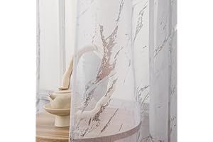 Sutuo Home Marble Sheer Curtains 84 Inch Length 2 Panels Set, Silver Print Metallic Bronzing, Privacy Window Treatment Abstract Drape Pair for Bedroom Living Room 52" W x 84" L