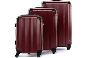 FERGÉ set di 3 valigie viaggio QUÉBEC - bagaglio rigido dure leggera 3 pezzi valigetta 4 ruote rosso