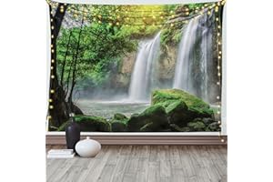ABAKUHAUS Verde Tapiz de Pared y Cubrecama Suave, Cascada Exótica Naturaleza, Material Resistente, 150 x 110 cm, Blanco Verde