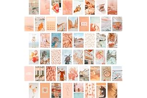 BeYumi 50PCS Peach Beach Aesthetic Picture for Wall Collage, 50 Set 4x6 inch, Boho Style Collage Print Kit, Teal Color Room Decor for Girls, Wall Art Print for Room, Dorm Photo Display, VSCO posters