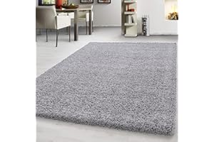 ‎TEPPIUM Teppium Moderner Hochflor Teppich Wohnzimmer 140 x 200 cm Hellgrau - Shaggy Flauschiger Teppich, Extra Weich, Pflegeleicht und Einfarbig - für Schlafzimmer, Küche und Esszimmer