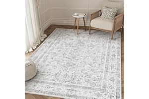 ‎PURECOZY PureCozy Vintage Grauer Teppich Wohnzimmer 120x170cm Schlafzimmer Wohnzimmerteppich Boho Waschbarer Carpet Weich rutschfest Teppiche Esszimmer Büro Kurzflor Groß Tepich