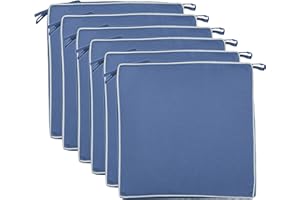 Brandsseller Set da 6 Cuscini per Sedia 40x40x4 cm – Idrorepellenti e antimacchia con Nastri e Bordino – Per uso interno ed esterno – Cucina, Terrazza, Giardino – Blu