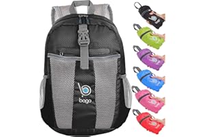 Bago Lightweight Small Hiking Backpack for Women and Men - 25L Travel Day Pack - Foldable Hiking Daypack Ultralight for Camping Outdoor Sports - Day Bag Packable Backpack for Travel (Black)