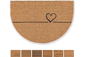 ‎CARPIDO Carpido Fußmatte Kokos Herz Linien Design Halbrund – Sauberlauf 40x60 cm – Türmatte Innen Bereich – antibakterielle Kokosmatte – natürliches Material
