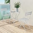 Grand patio Bistro Set, Garden Furniture Set, 2 Chairs and 1 Table, Premium Steel, Easy to Fold, Patio Table Chairs for Balcony,Yard, Garden (Chalkiness)